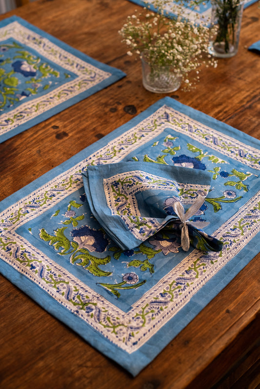 Blue Carnation Mats + napkins