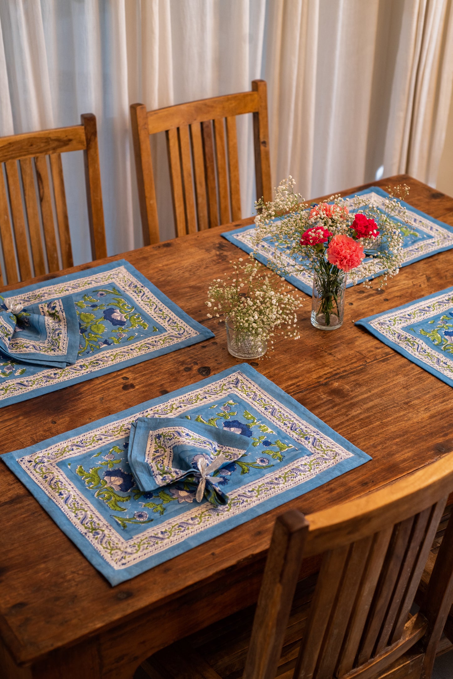 Blue Carnation Mats + napkins