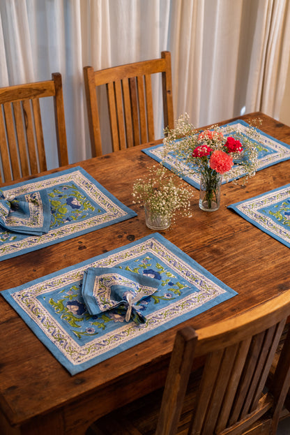 Blue Carnation Mats + napkins